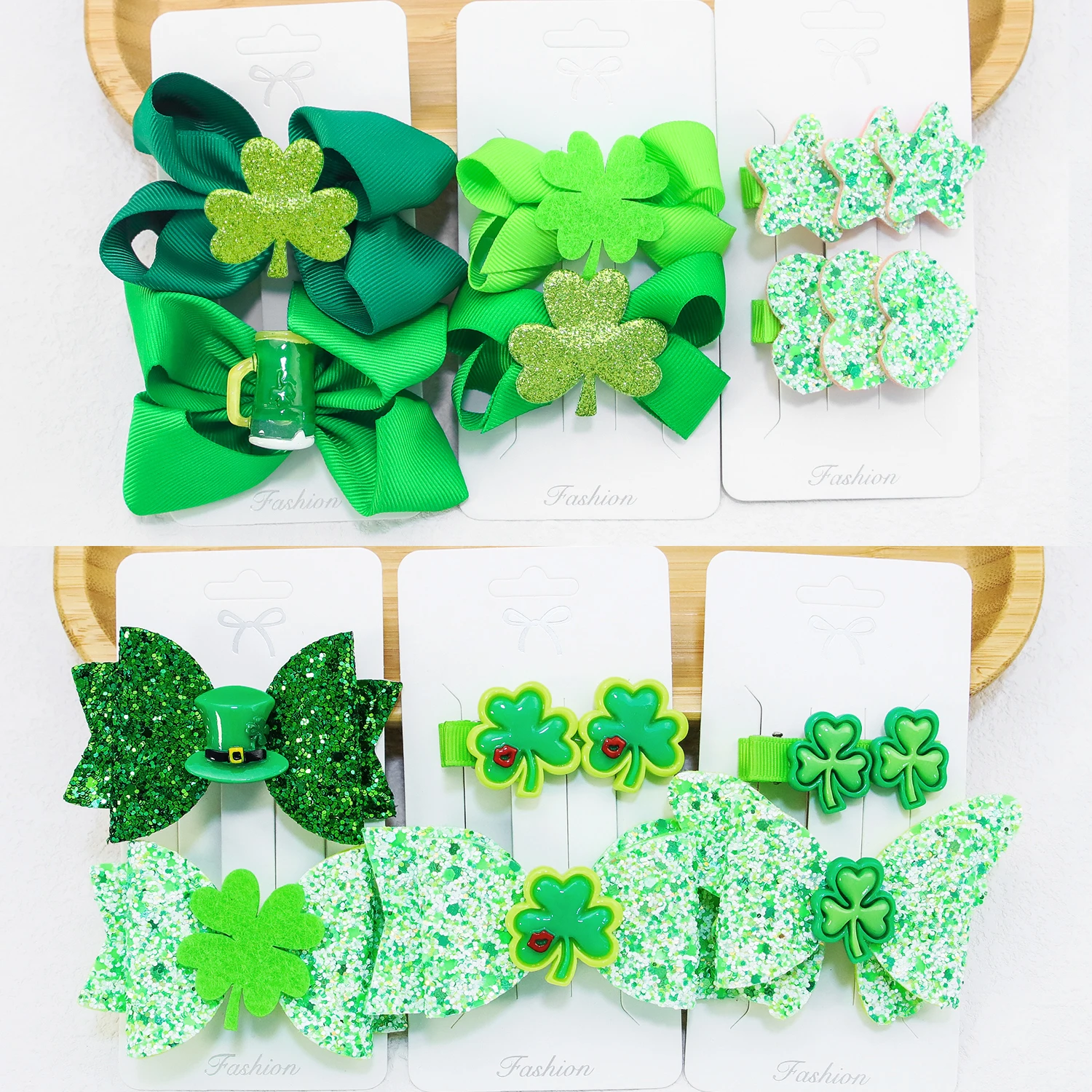 2pcs/set Girls Saint Patrick\'s Day Hair Bows Kids Hair Clips Green Bows Barrettes Clips Glitter Bows Party Hair Accessories