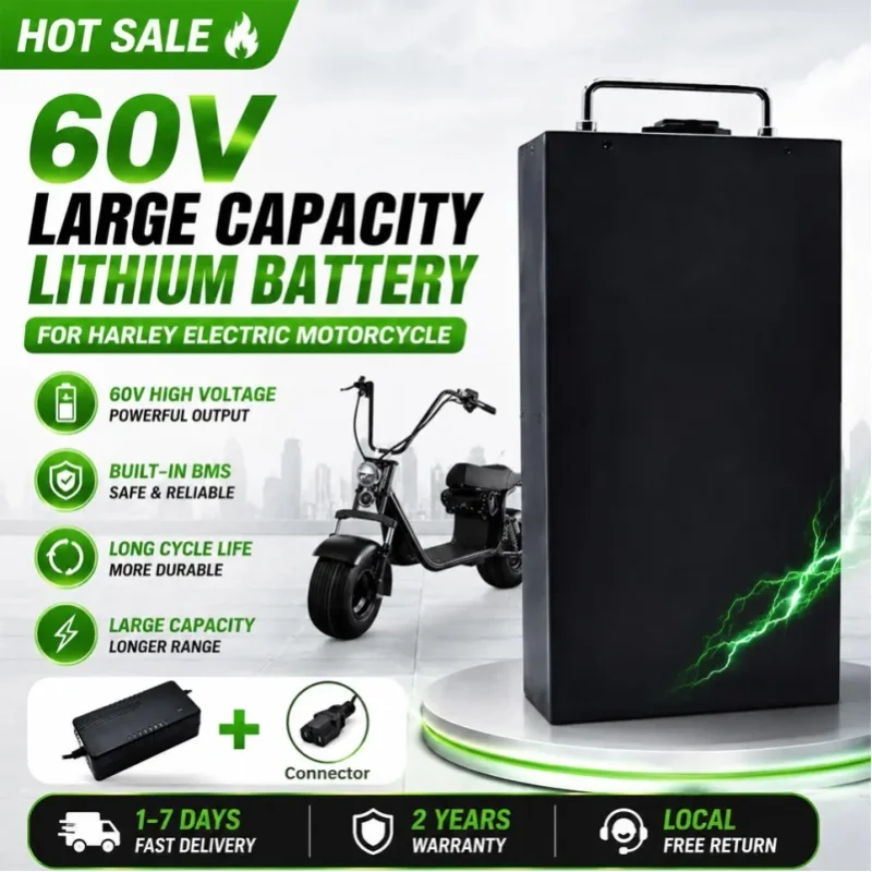 60V 40Ah Li-Ionen-Akku für Elektromotorräder, 2000W, für Harley zweirädrigen, faltbaren Citycoco Elektroroller, kostenloses Ladegerät