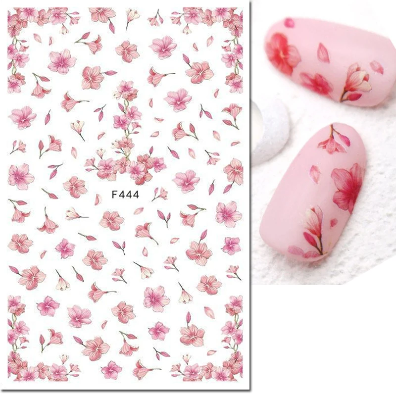 3d Nail Art Decals Pink Florals Cherry Blossoms Flowers Adhesive Sliders Nail Stickers Decoration For Nail Tips Beauty