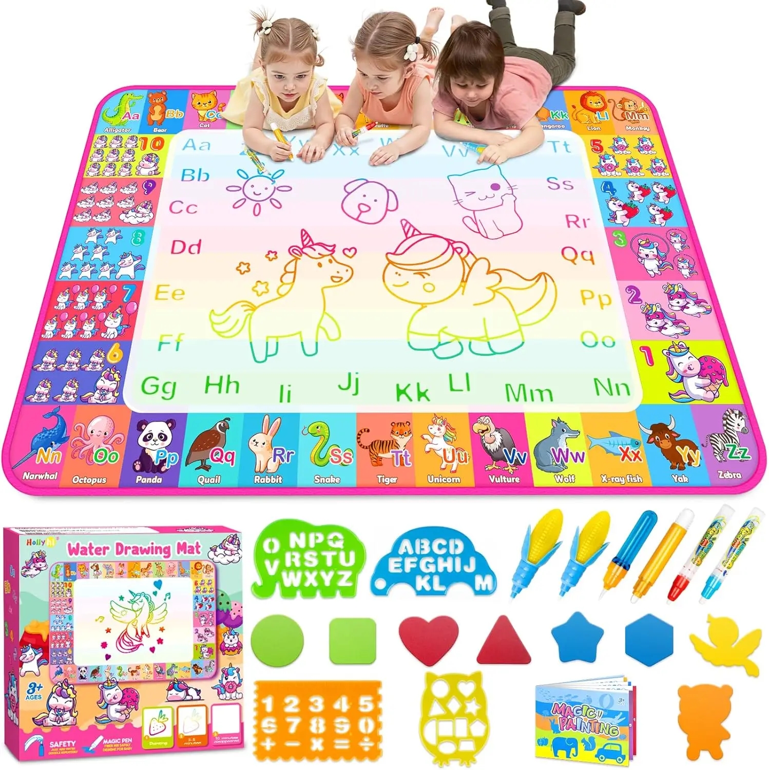 

Многоразовый водный коврик для рисования для детей 3-8 лет, развивающая игрушка для рисования с неоновыми цветами, идеальный подарок на праздник или день рождения