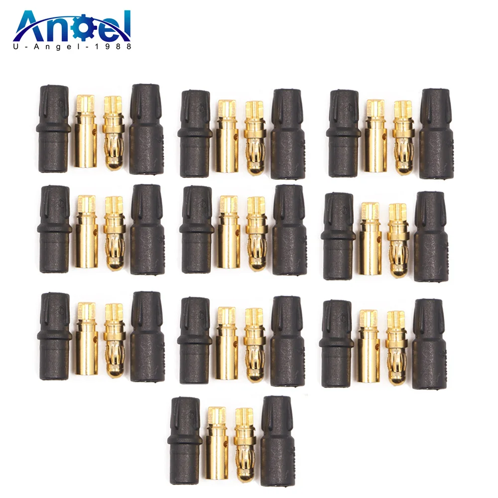 20pcs Amass 3.5mm SH3.5 Gold Plated Connector with Protective Sleeves For Rc Motor ESC Drone Car Boat (10 Pair)