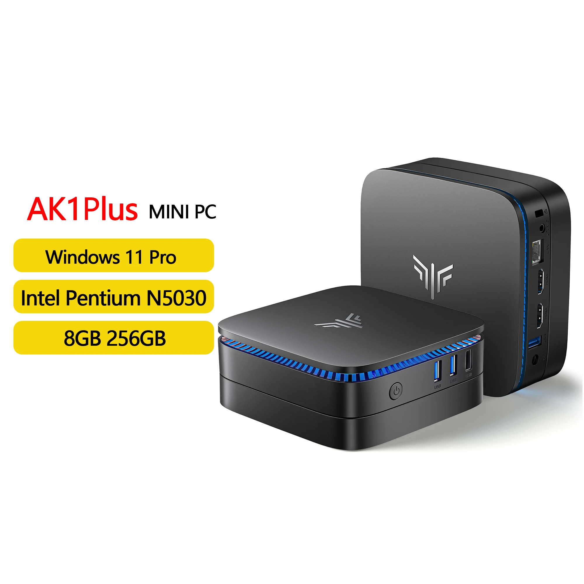 ACEMAGIC AK1PLUS Mini PC - Intel Pentium N5030 Mini PC - 8GB LPDDR4 256GB PCIe M.2 SSD - Mini Computers(4C/4T,Tot 3,1 GHz) - Desktop Computer - WiFi5 - BT4.2
