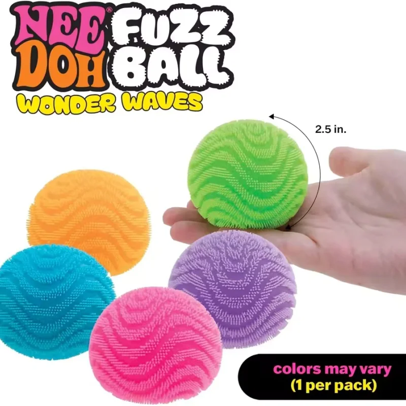 Needoh Fuzz Ball Wonder Waves Squeeze Stress Relief Ball Soft Textured Fidget Toy Portable Maltose Slow Rebound Sensory Toy