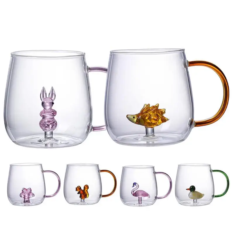 3D-Tier-Kaffeetasse, 380 ml, transparente 3D-Tier-Trinkbecher aus Borosilikatglas, tragbare Kaffeetassen für kalte und heiße Getränke