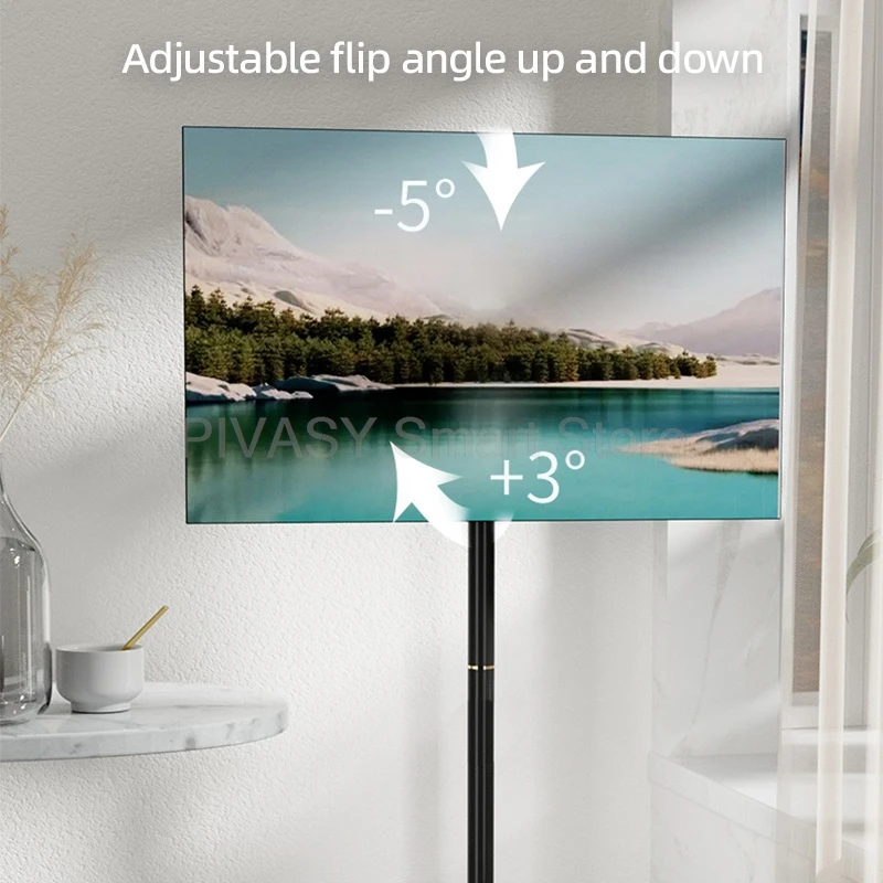 32 65 인치 TV 용 범용 TV 플로어 스탠드 거실 침실 용 강화 유리가있는 조정 가능한 모바일 높이 회전베이스