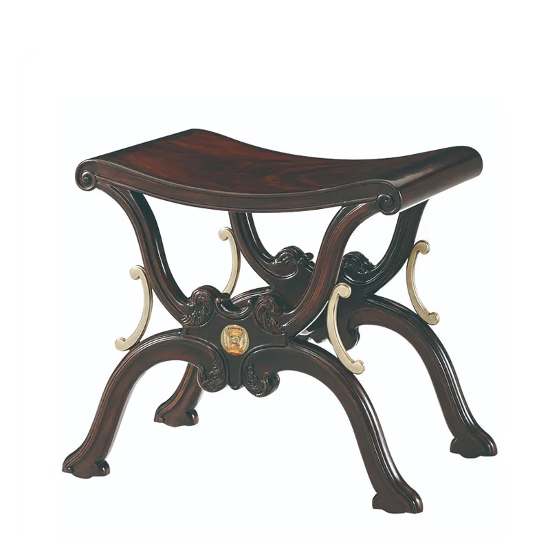 English neoclassical solid wood carving flower bedroom dressing stool paint copper hall stool court villa furniture