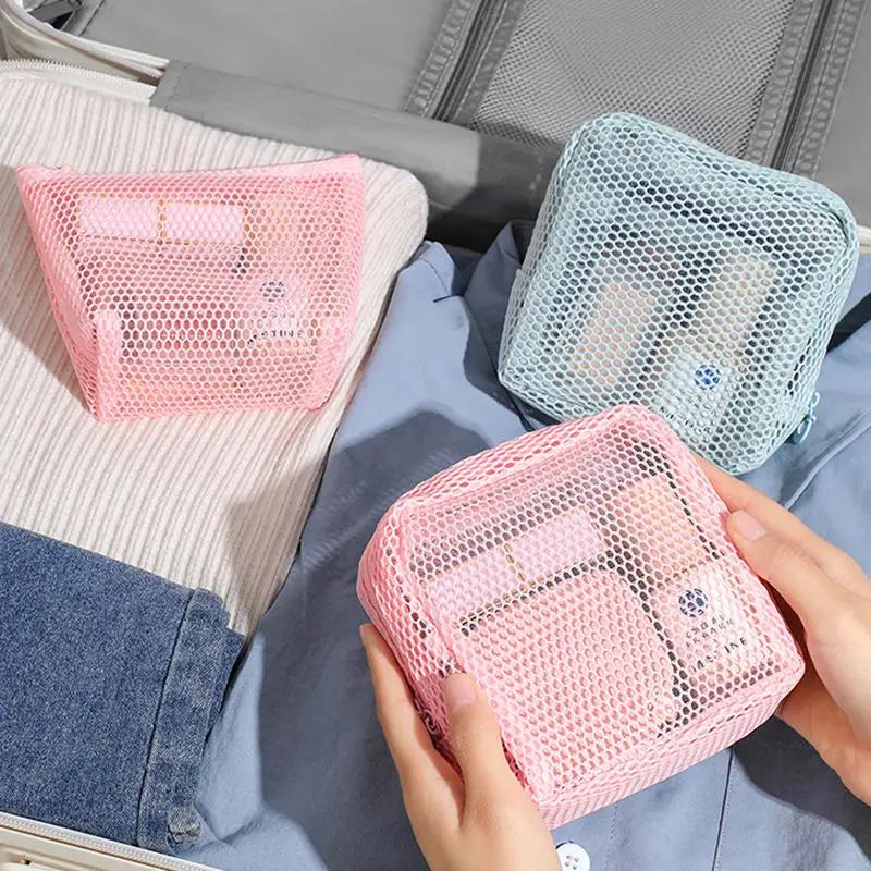Bolsas de Cosméticos de Grande Capacidade, Organizador de Maquiagem em Malha ​   Bolsa Portátil para Armazenamento de Batom e Algodão Higiênico Femini