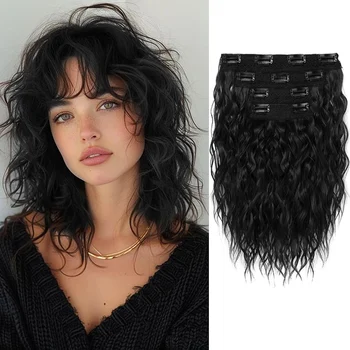 חתיכת פרוק סינטטי בעלת 4 חלקים להגברת נפח השיער והארכת השיער באורך 12 אינץ' עם קליפס BB להחלפת השיער