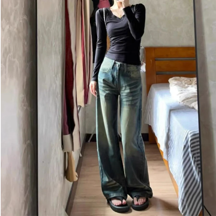 

New plus Size Women's Straight Leg Jeans High Waist Wide Leg Slim Fit Mom Jeans Casual High Waist Denim Pants Spring Autumn