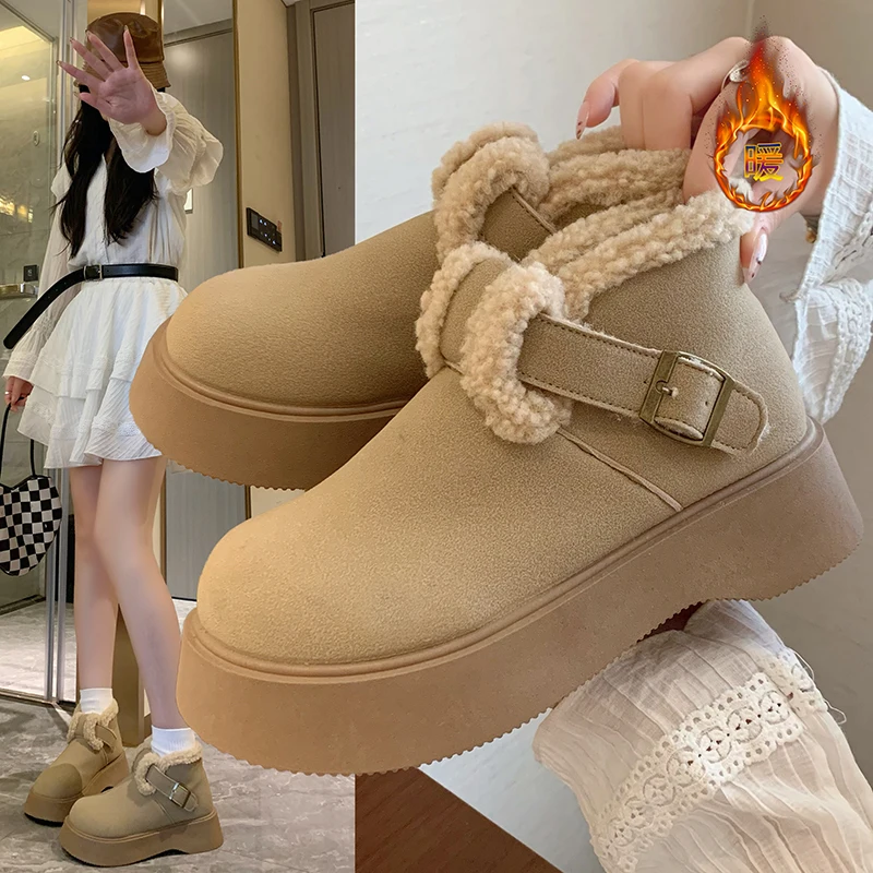 

Snow boots with lamb wool lining, thick-soled fleece-lined warm versatile winter cotton shoes, M398