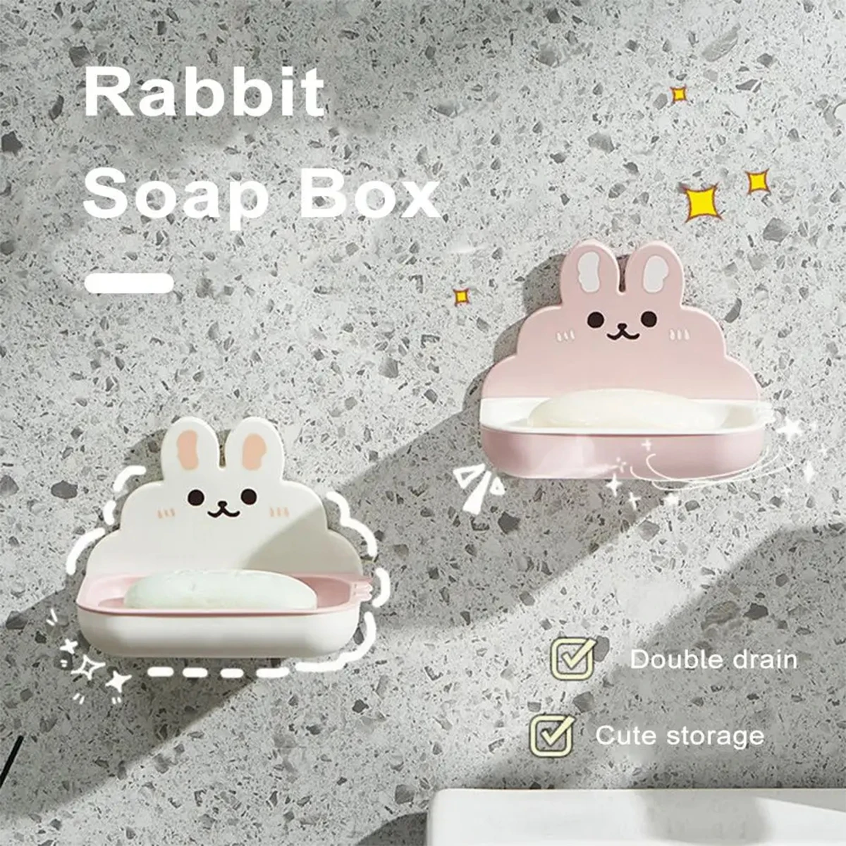 Cute Cartoon Bunny Wall Mounted Soap Dish Not Easy Corrode No Drilling Installation Household Soaps Box Bathroom Accessories