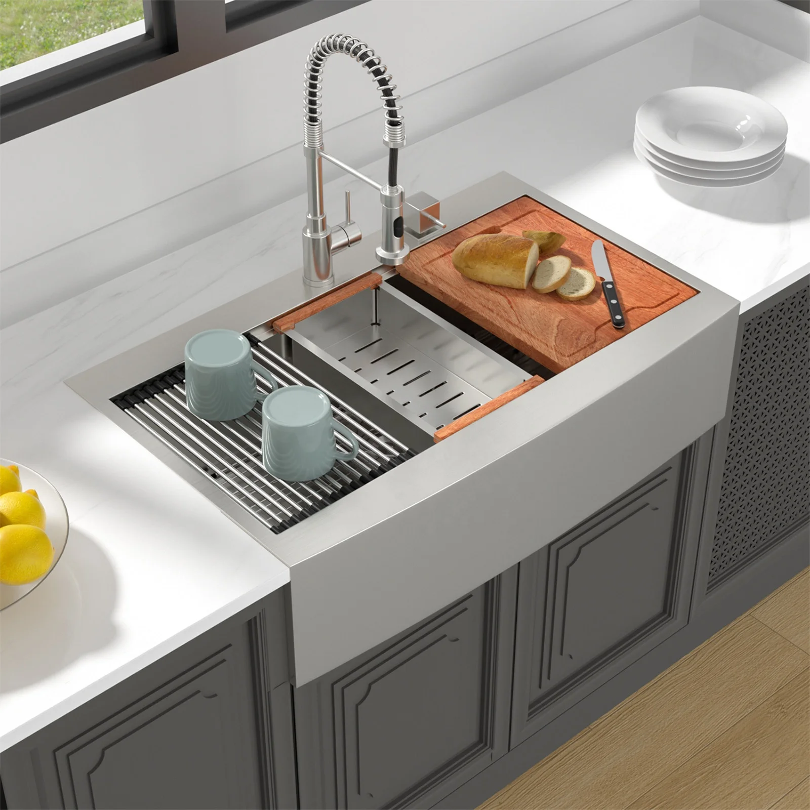 Sarlai Handmade Kitchen Sink 36 Inch Large Rectangular Single Bowl Farmhouse Style Apron Front Farmhouse Kitchen Sink