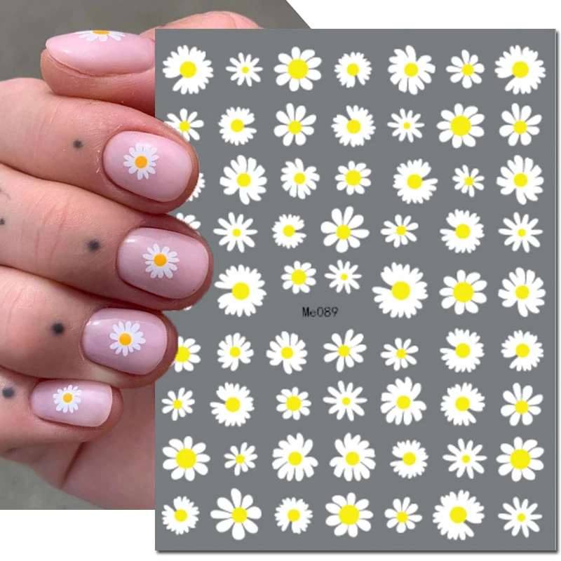 3d White Petals Florals Daisy Flowers Nail Art Stickers Adhesive Sliders Nail Decals For Nails Decoration Manicure Accessories