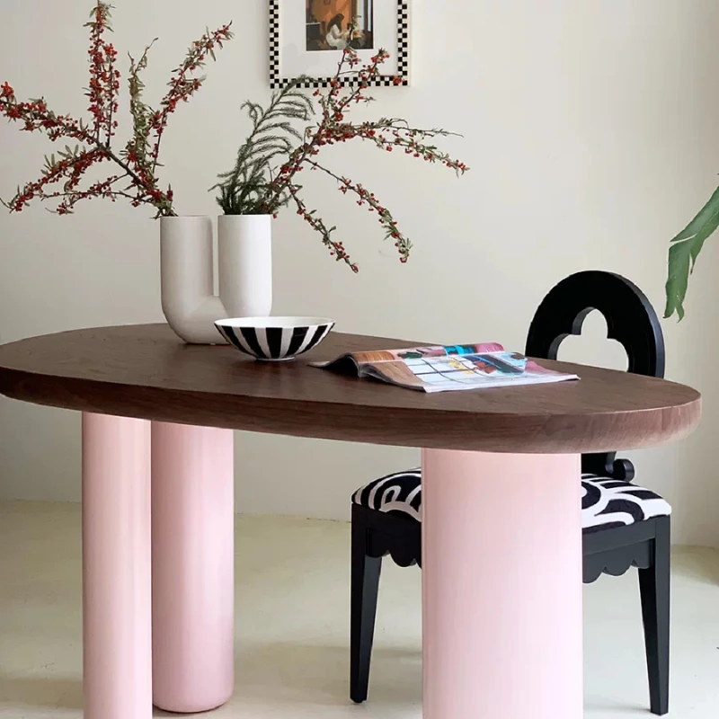 Cream wind dining table desk chocolate special-shaped walnut home medieval wabi wind computer table living room workbench