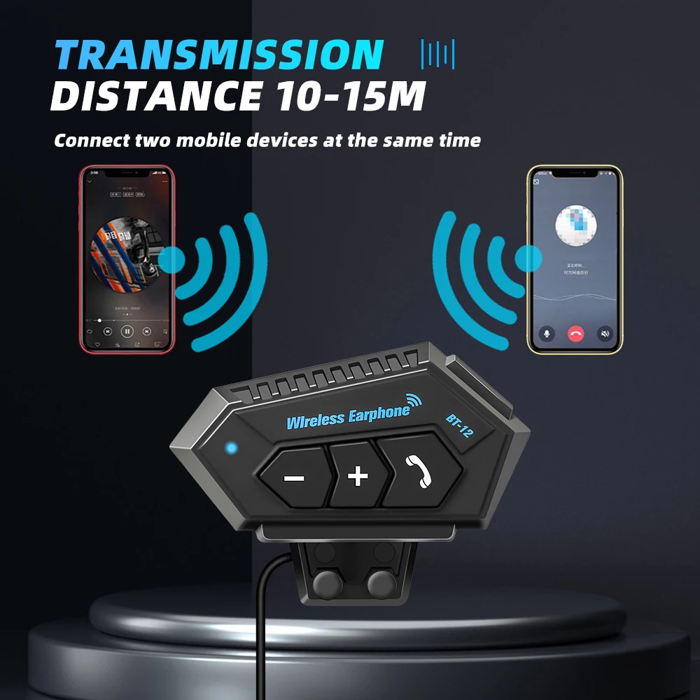 

BT12 Motorcycle Helmet Headset Wireless Bluetooth Hands-free Call Kit Stereo Waterproof Music Player Speaker for Moto Earphone