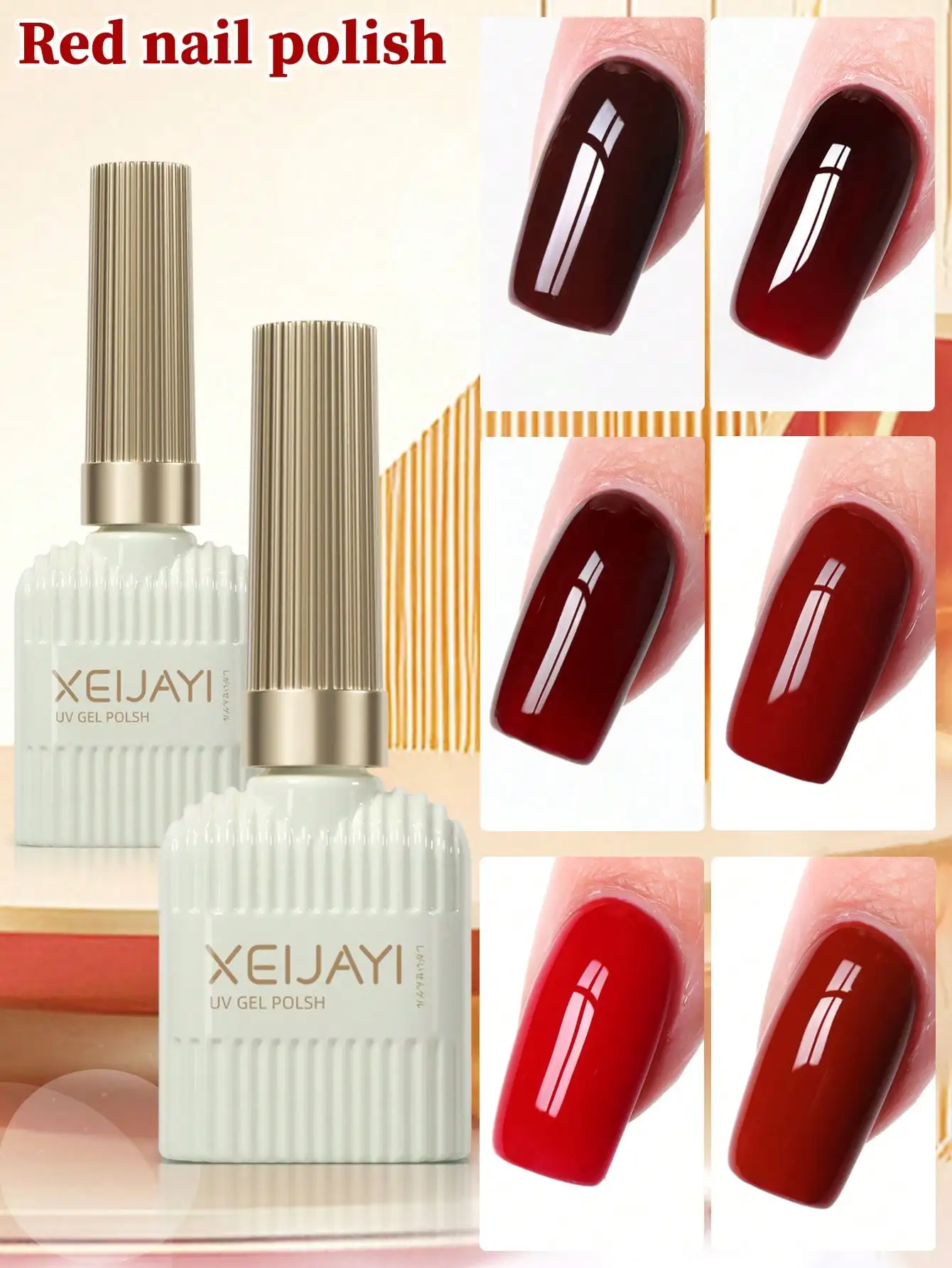 6 stuks 15 ml rode serie gel nagellak set, populaire kleur gel vernis kit, losweken UV/LED gel polish, voor thuis salon nagel