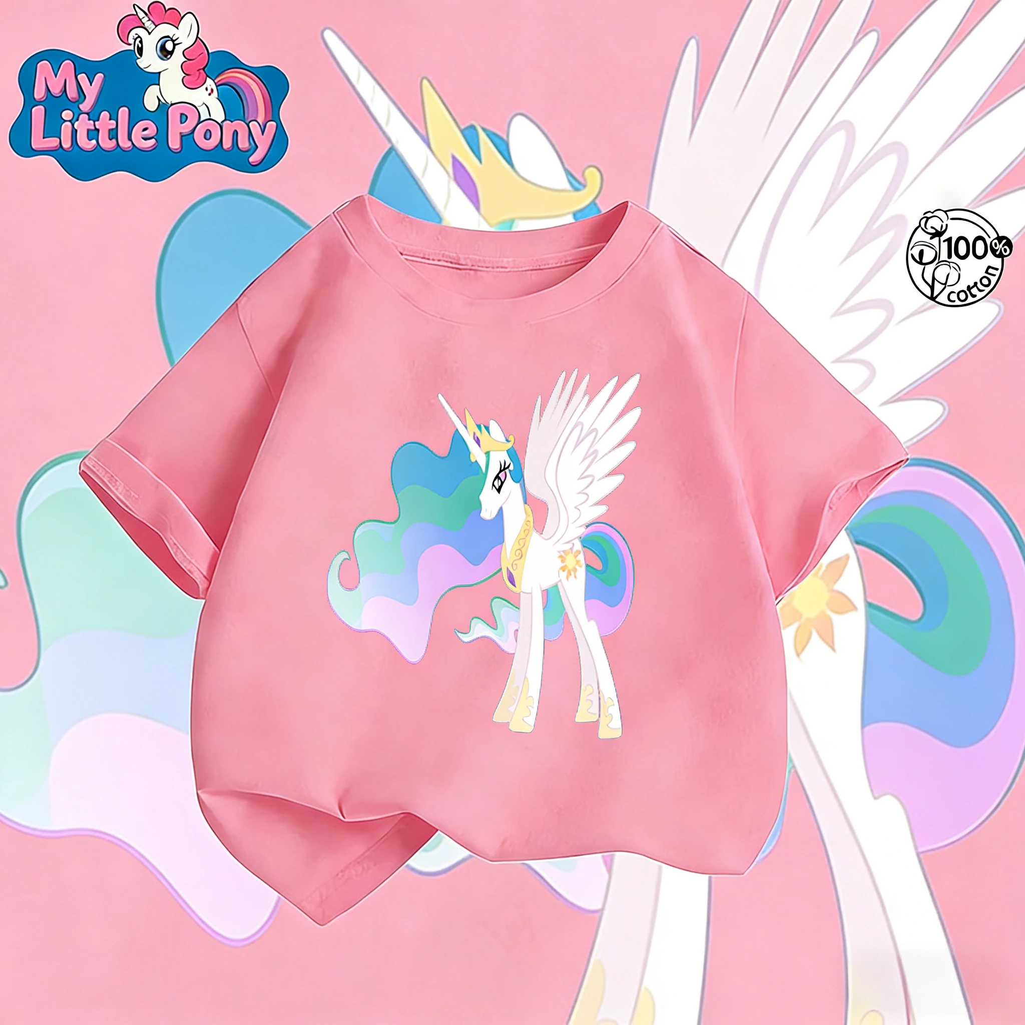 

My Little Pony 2025-26 Summer Anime Graphic 100% Cotton Printed Hasbro Brand Children and Unisex T-shirt Casual Loose Breathable