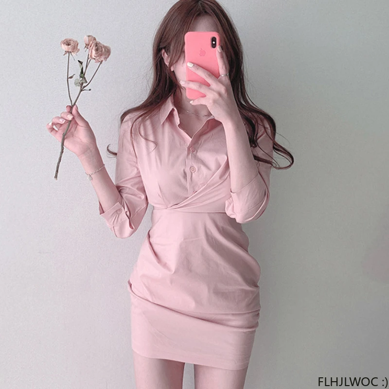 Autumn Basic Mini Dress Single Breasted Button Retro Vintage Women Shirt Dresses Temperament Fenimine Vestidos