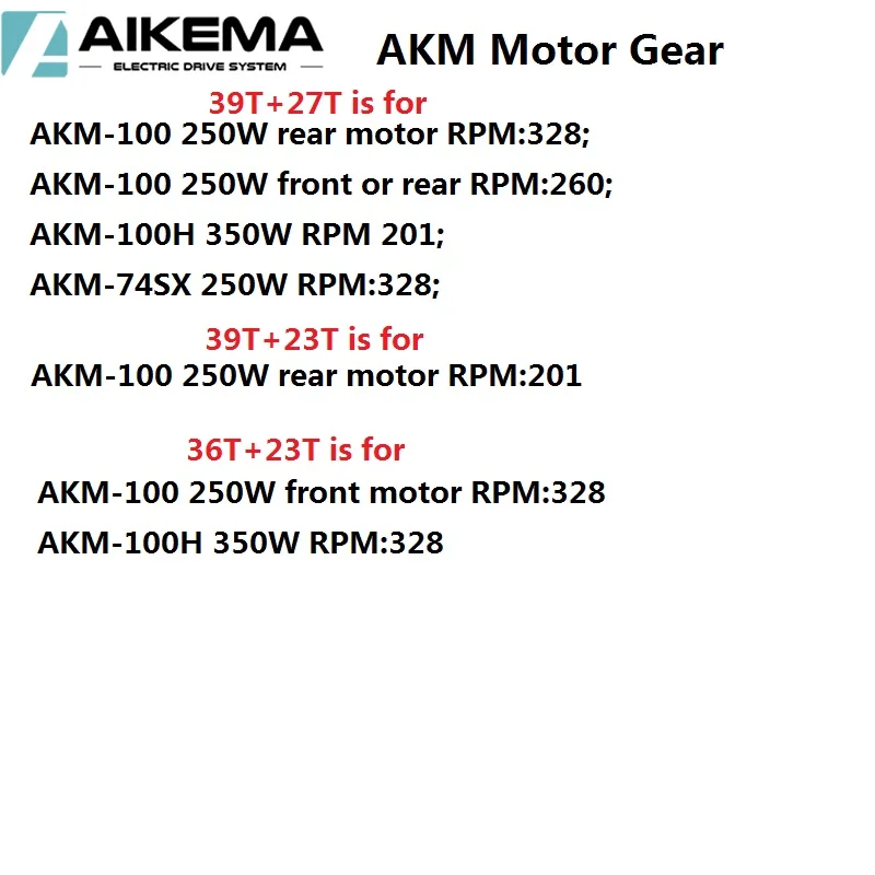 AKM-Q100SX  36V350W Nylon Gear Set Spare Part for Replacement 27T-39 Teeth Helical Plastic Pinion Gears