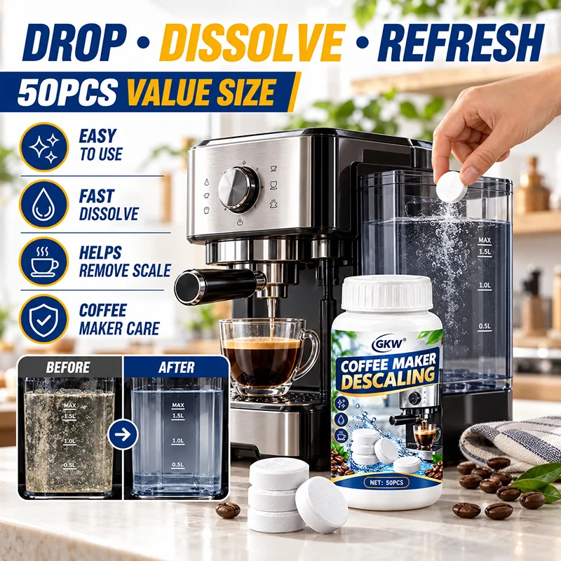 Coffee Machine Cleaning Tablets 50, Descaling Effervescent, Espresso & Capsule Machines, Freshen Parts, Maintain Performance