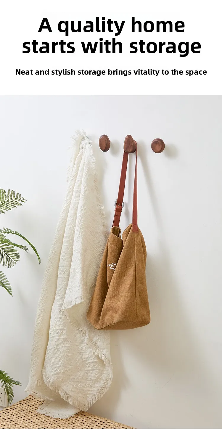 Scandinavian Solid Wood Handle Clothes Hook Coat Hook Wall-mounted Hook Punch-free Door Clothes Hanger Pebble Shape Cabinet Door