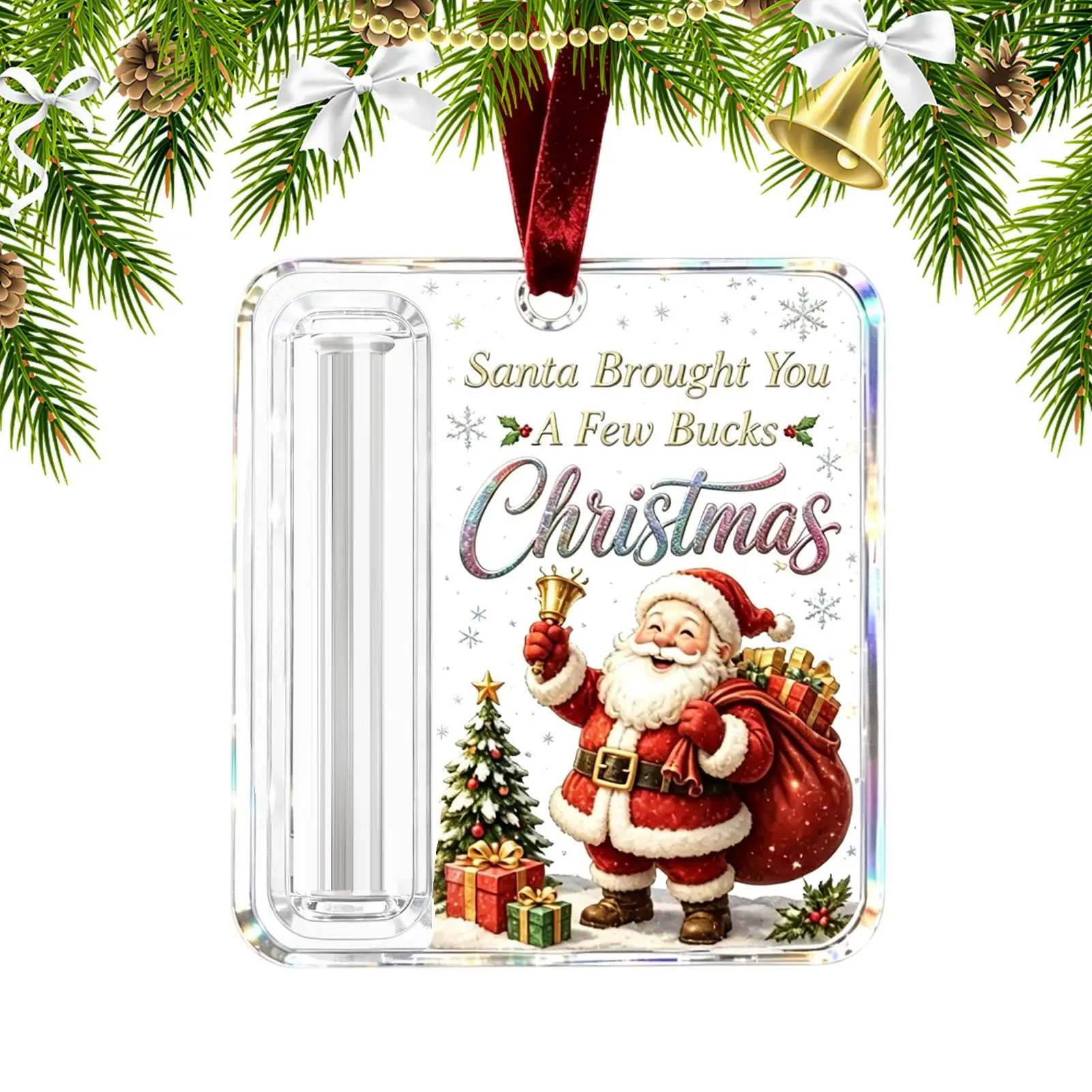 Ornement porte-cadeau de Noël pour argent liquide, porte-monnaie de Noël transparent, décorations amusantes pour sapin de Noël.