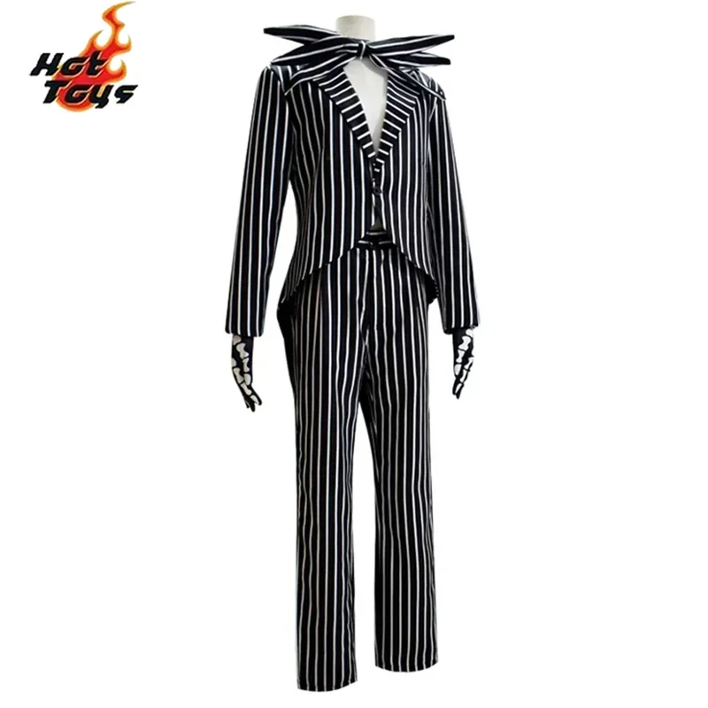 Adulto Kid Jack Skellington Costume Cosplay Natale Jack Uniforme Vestiti A Righe Vestito Da Uomo Spaventoso Horror Jack Costumi di Halloween