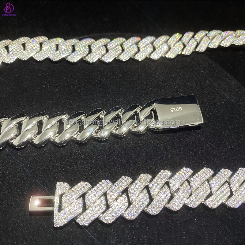 Factory Direct Sales Iced Out Sparkling Diamond 18mm 925 Silver 18k Gold d Vvs Moissanite Hip Hop Style Miami Cuban Link Chain