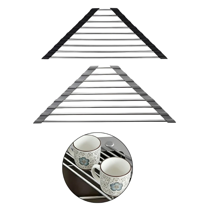2Pcs Triangles Dish Drying Rack Metal Space Saver For Kitchen Or Bathroom