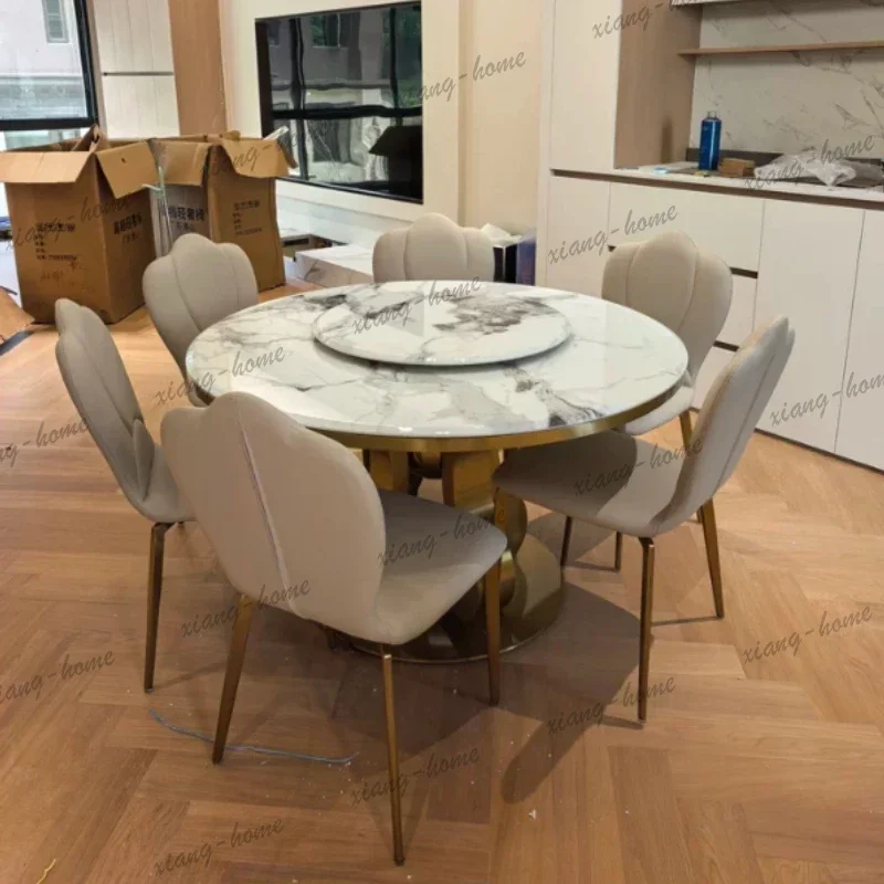 LSModern Round Turntable Dining Table Light Luxury High-end Microcrystalline Stone Dining Tables Kitcjen Pliante Furniture Home