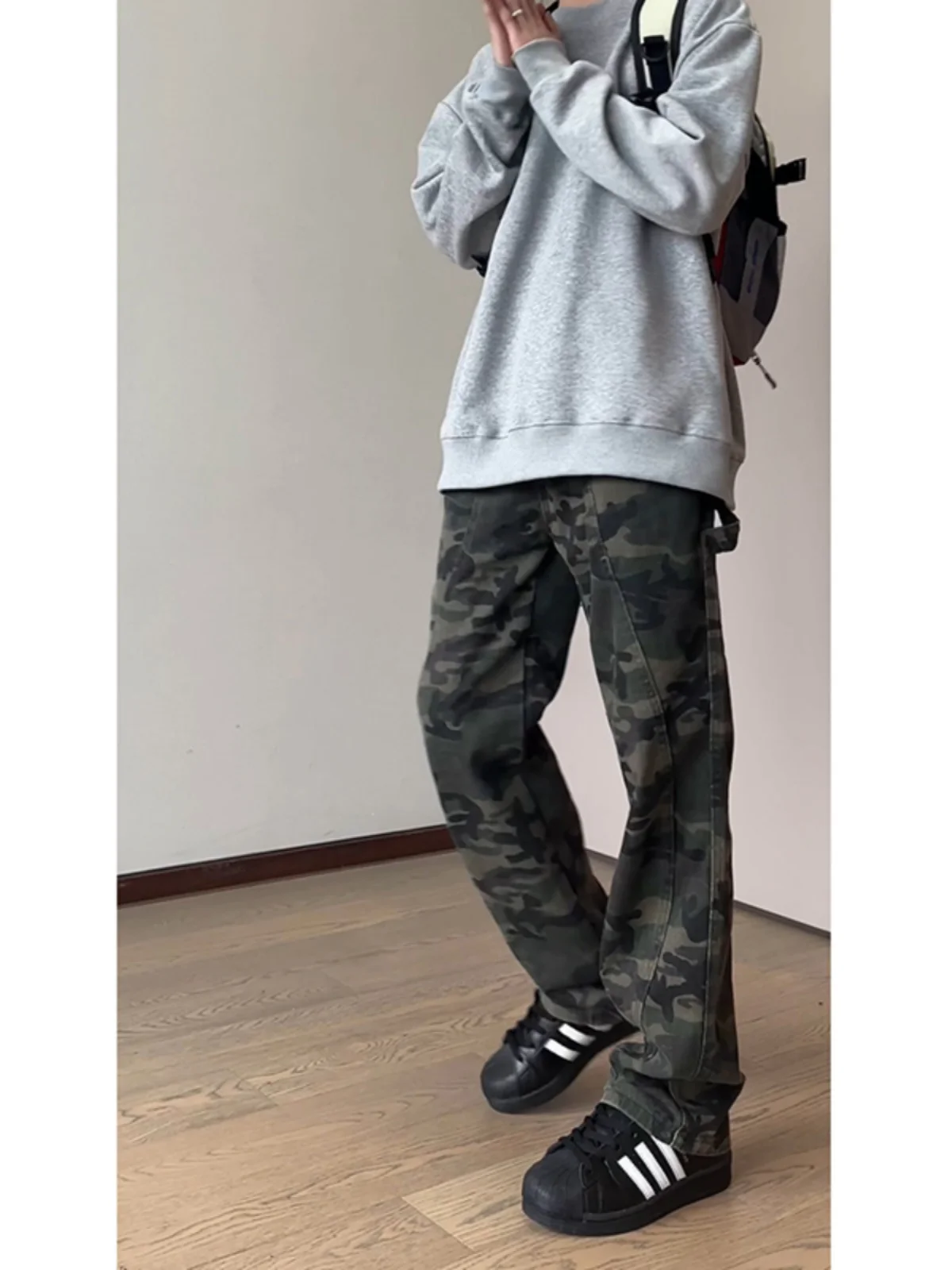 

Military een Camouflage Men's Jeans Autumn Winter American Deconstructed Workwear Pants Unique Design Logging Pants