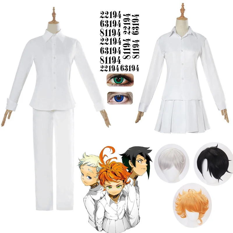 The Promised Neverland Cosplay Costume Student Uniform Emma Norman Ray Cosplay Wig Washable Tattoo Stickers NO.22194/63194/81194