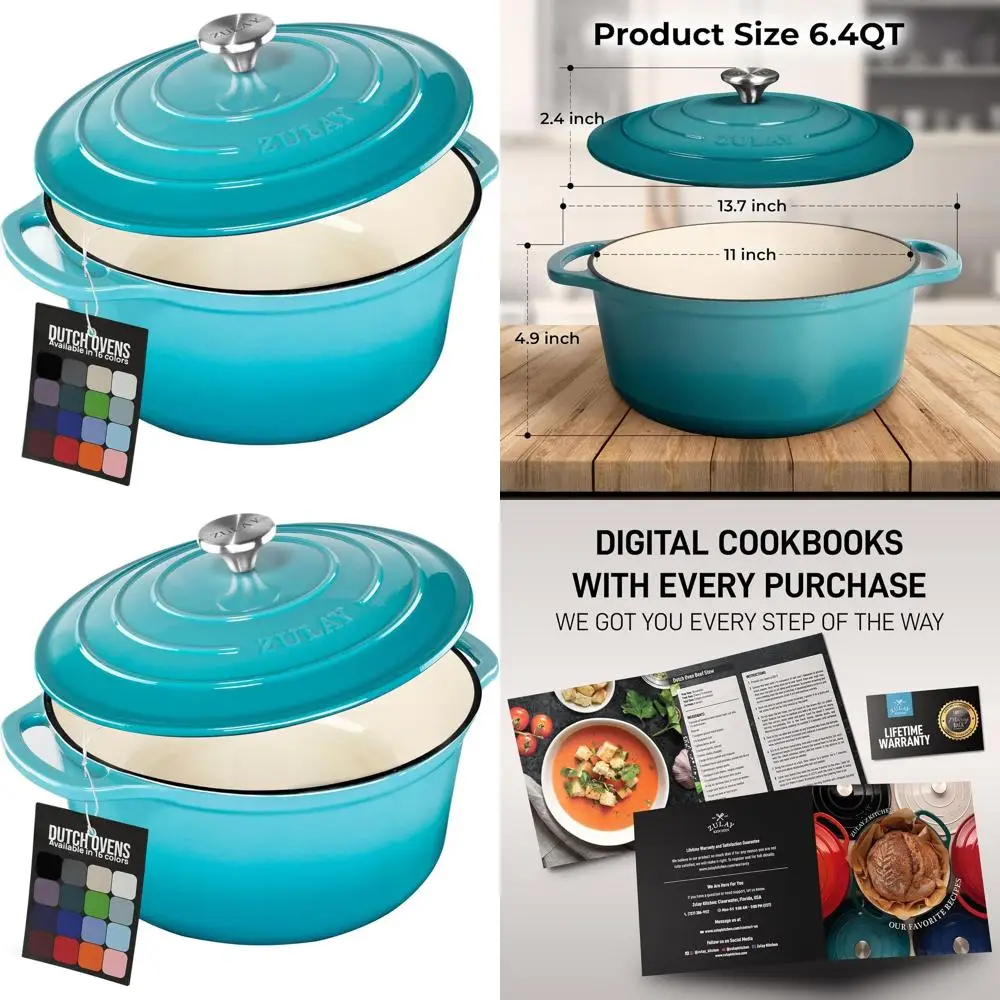 

Light Blue 6-Quart Cast Iron Dutch Oven with Lid - Durable, Oven-Safe Up to 500°F for Baking, Stews, Braising, and Roasting