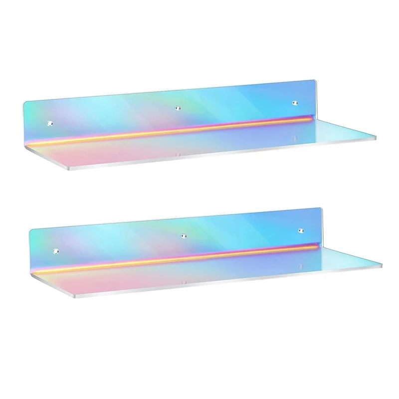 Iridescent Acrylic 13 inch 2 pcs Length L-shape rainbow shelf wall-mounted bookshelf bath bedroom living room display stand