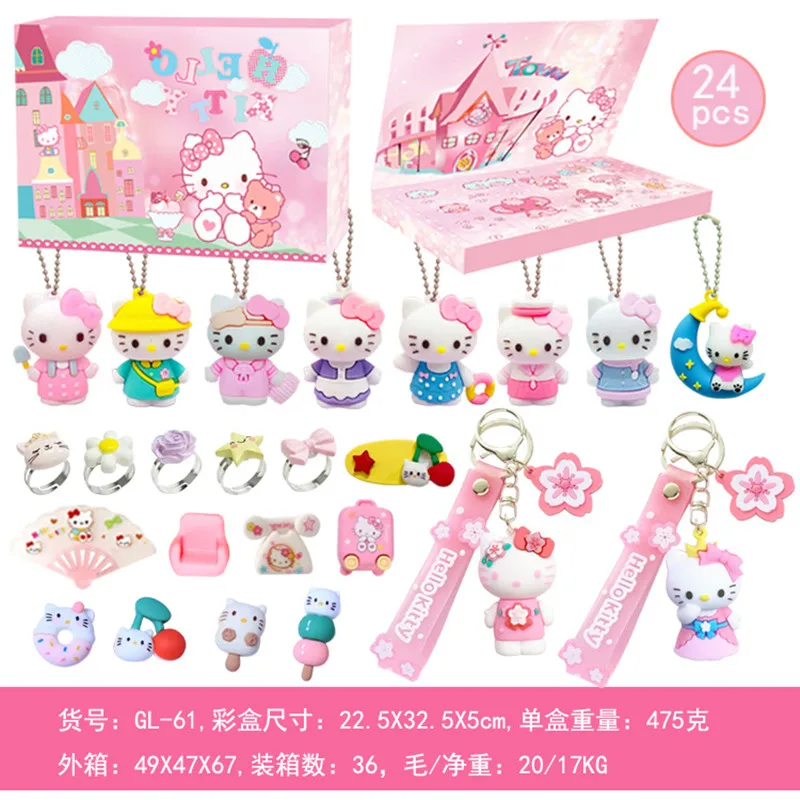 24pcs Sanrio Hello Kitty Blind Box Christmas Advent Calendar Kawaii Random Mystery Box  Anime Figures Toy Keychain Gift Box