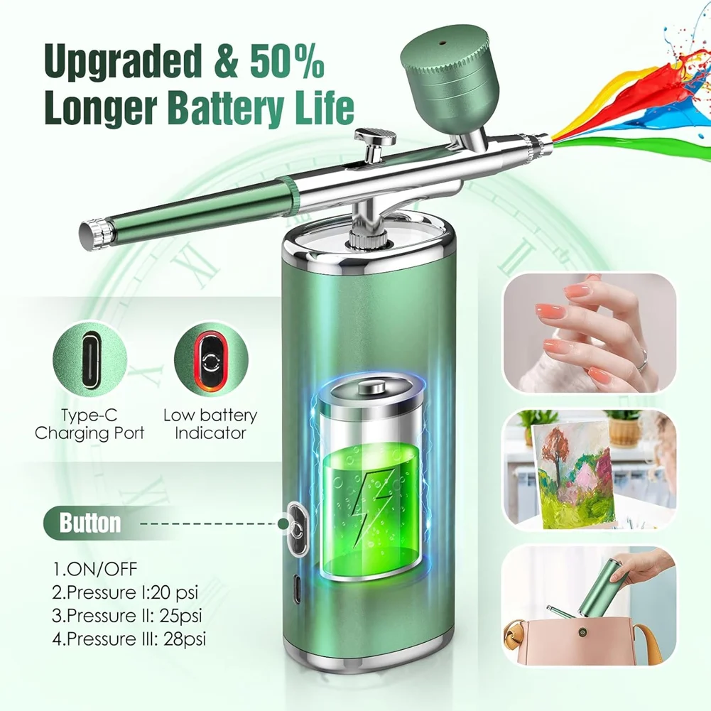 

(A26M) Набор для аэрографии: перезаряжаемый беспроводной аэрограф с компрессором для ногтей, рисования, тату, макияжа, декорирования тортов