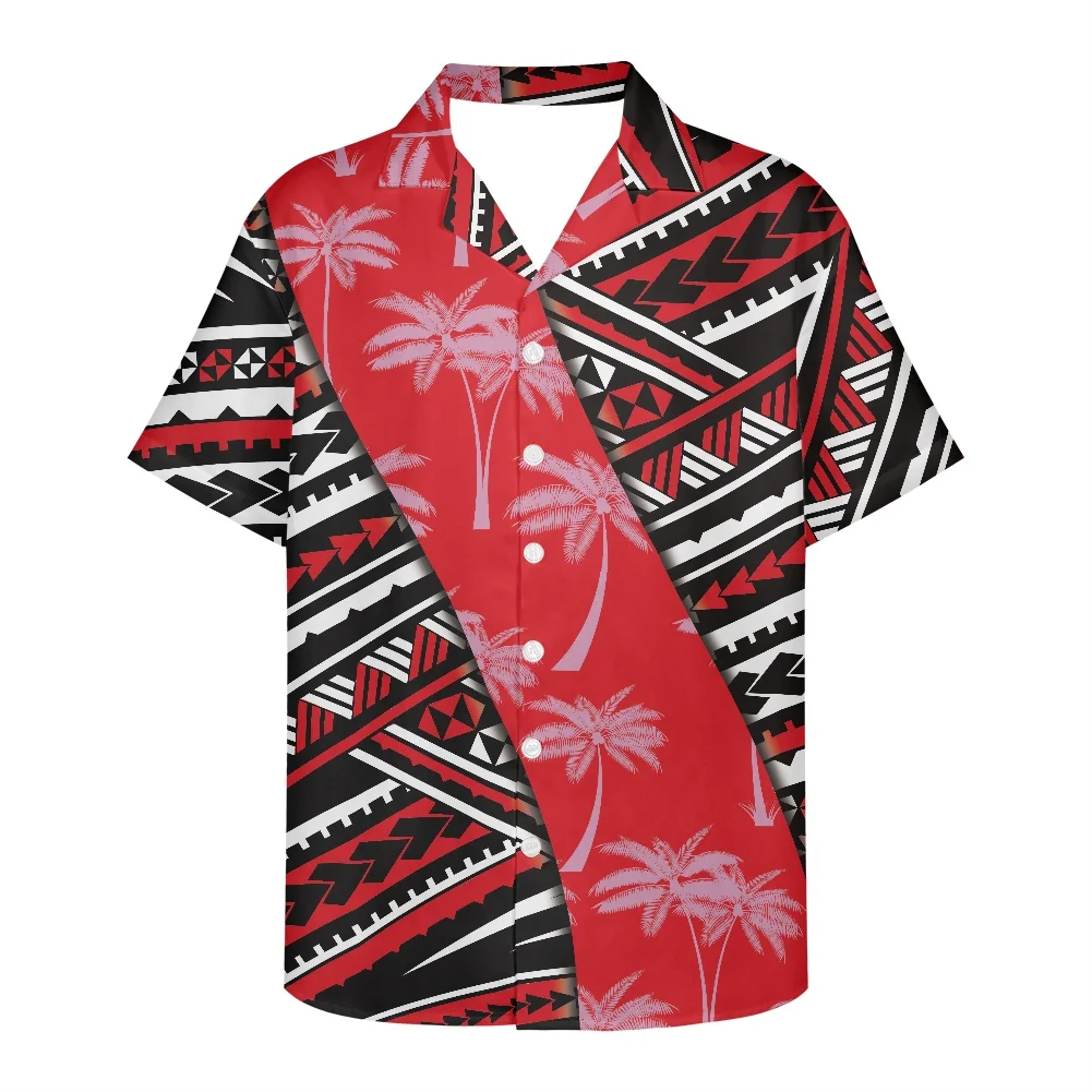 

HYCOOL Summer Beach Casual Loose Fit Button Up Hawaiian Shirt Polynesian Tribal Island Samoa Men Clothing Red Black Shirt Blouse