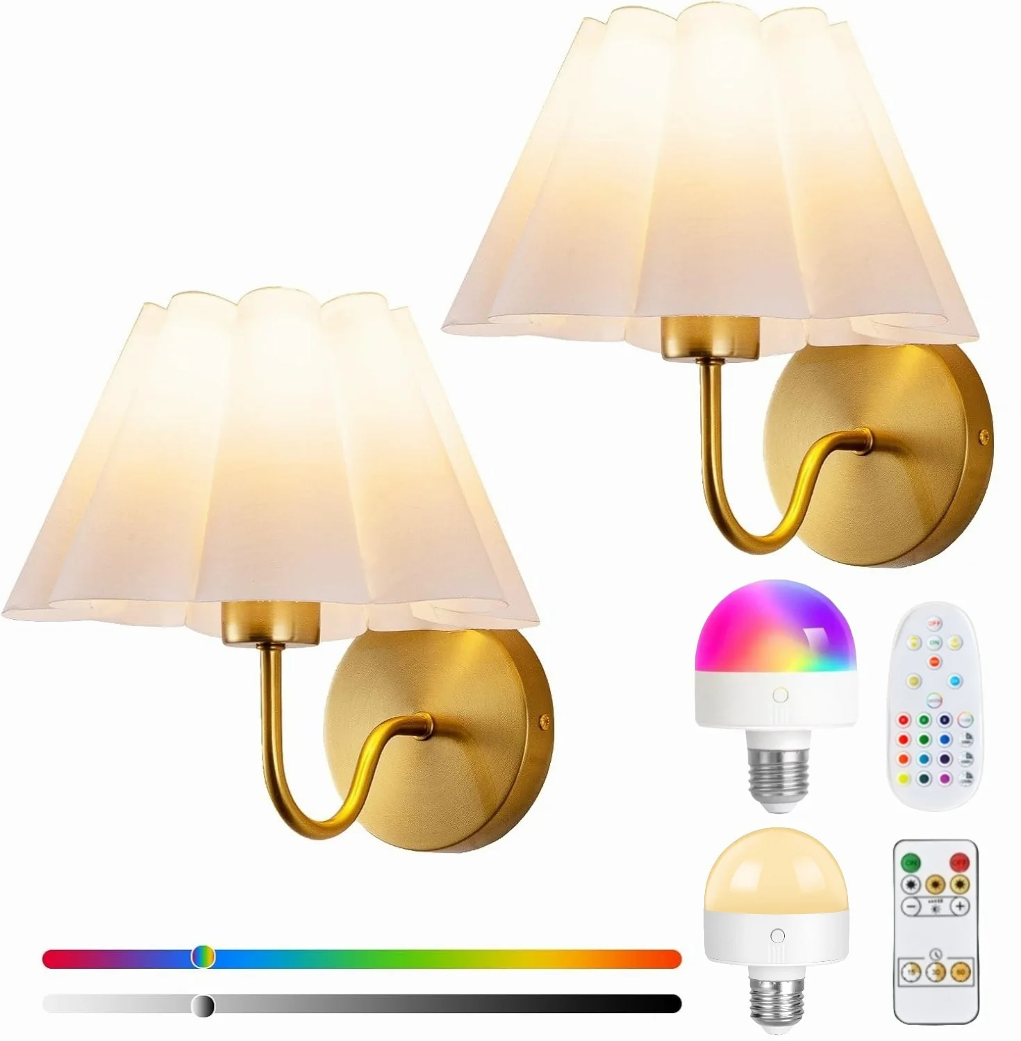 

Беспроводной настенный светильник с питанием от батареи и съемной RGB-лампой с дистанционным управлением для гостиной, спальни и прикроватной зоны