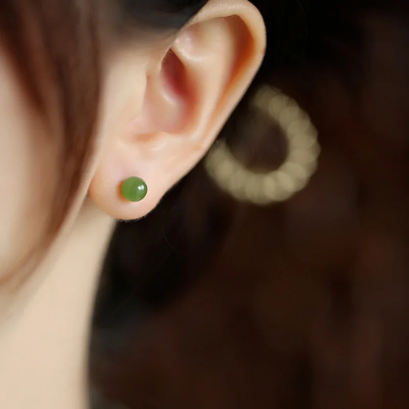 الطبيعية Hetian اليشم الأخضر الأذن ترصيع بسيطة الفاخرة الشعور أقراط للنساء ضوء الفاخرة مناسبة ل ارتداء اليومي مجوهرات الحفلات