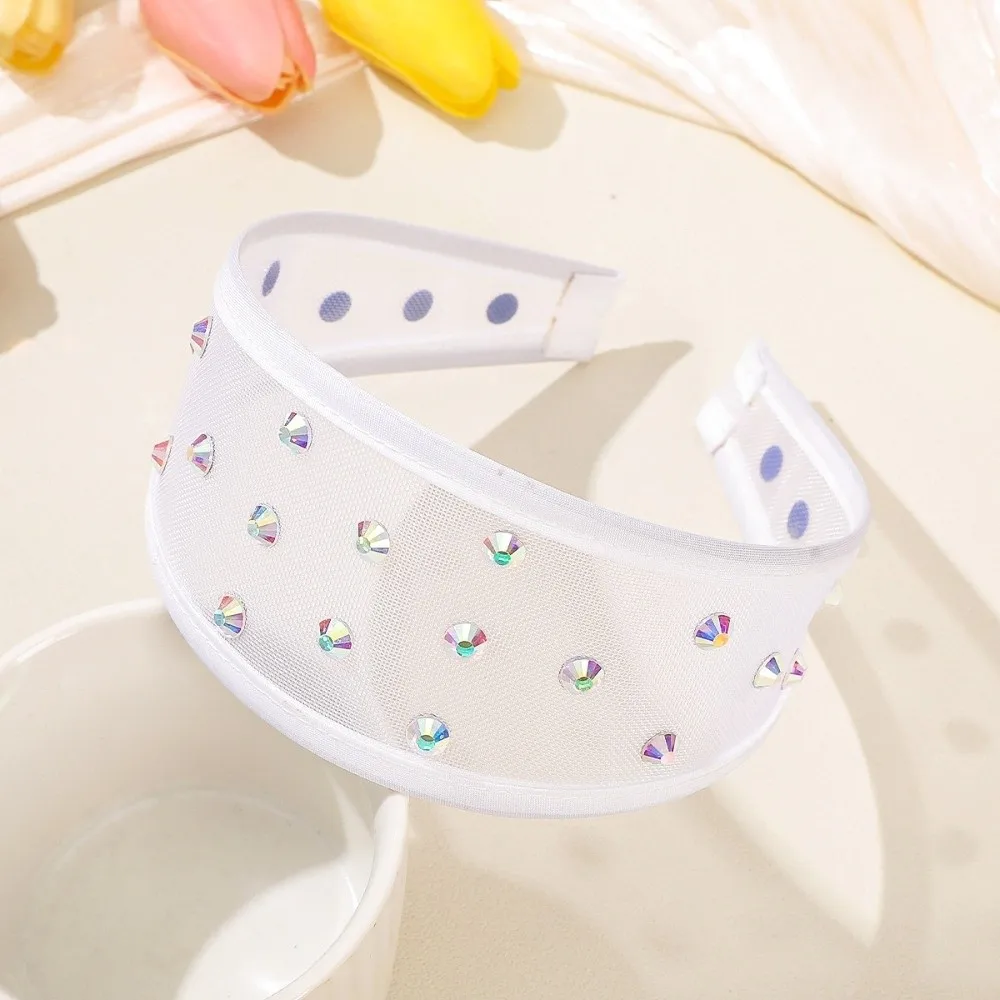 

Headwear Mesh Pearls Headband Beads Creative Rhinestone Wide Hair Hoop Solid Color Waterproof Black White Hairband Wash Face