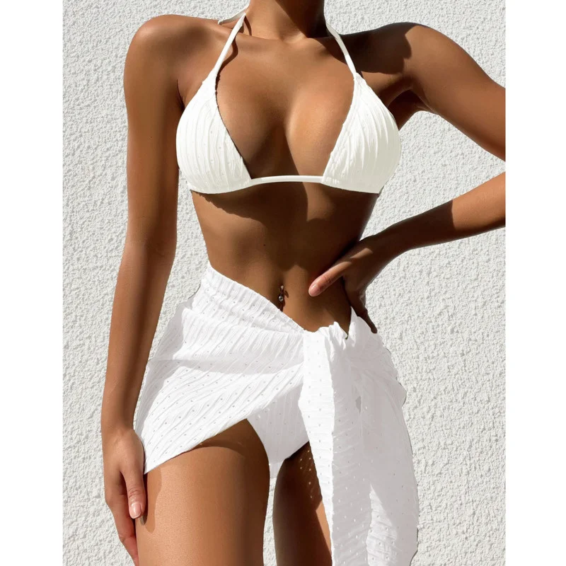 Bikinis negros sexis de tres piezas para mujer, traje de baño femenino de realce, conjunto de Bikini brasileño, ropa de playa 2024