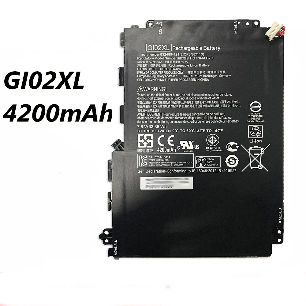 

GI02XL G102XL 7,6 В 4200 мАч 33,36 Втч Аккумулятор для ноутбука Hp Pavilion X2 12-B000NG B000NI B000NK B003NF B182NZ Series