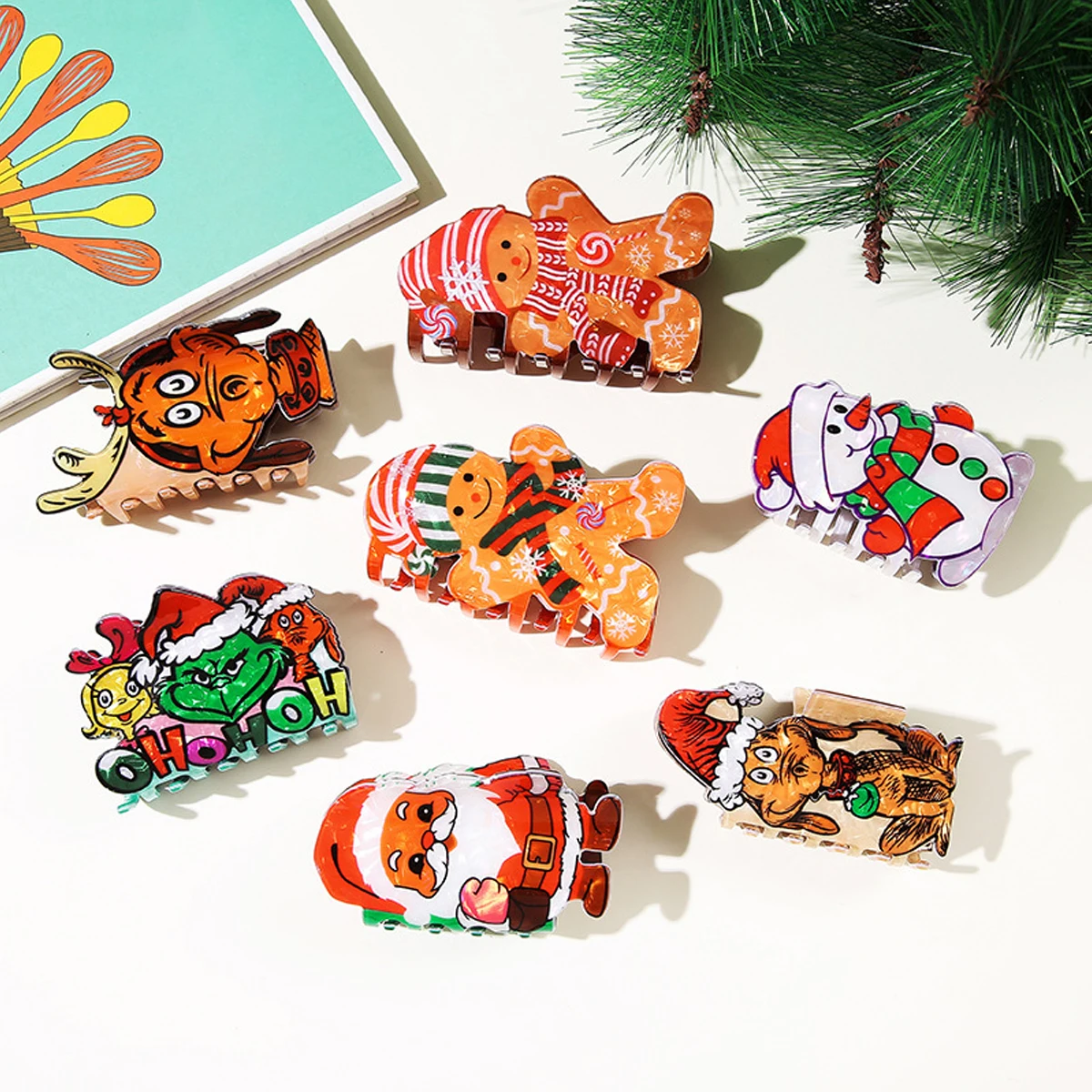 Christmas Santa Snowman Scratch Clip, Cartoon Versatile Shark Clip Holiday Atmosphere Hairpin, Gingerbread Man Christmas Hair Or