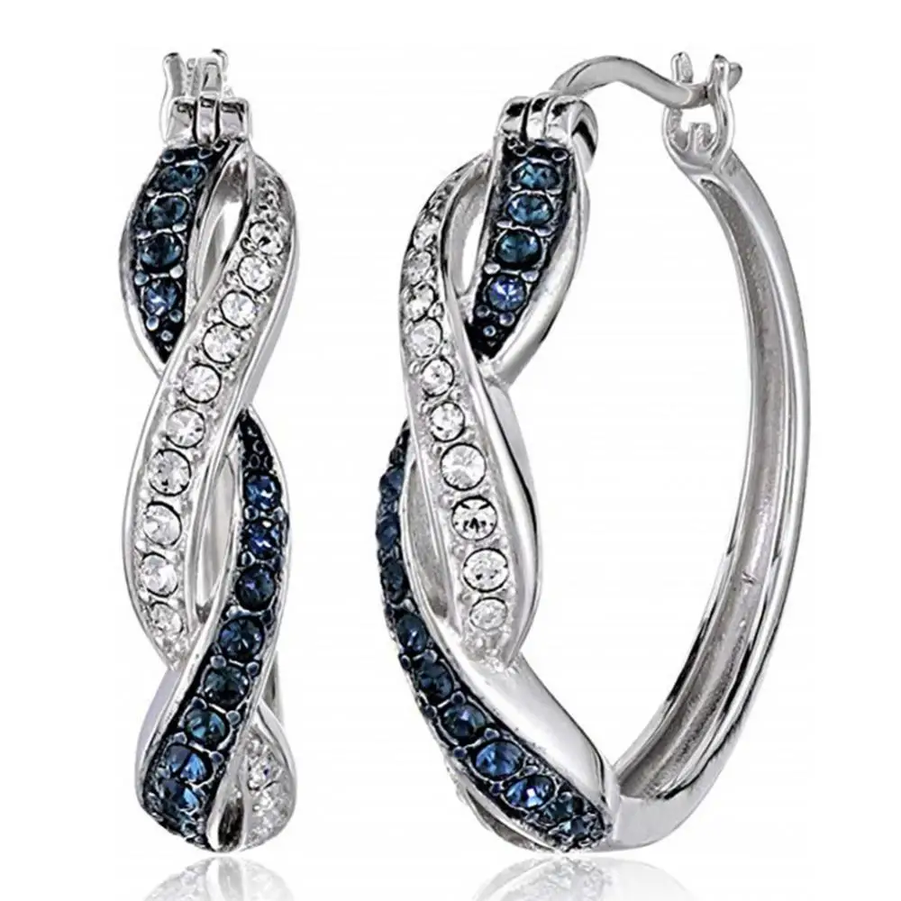 Two-tone Fashion Women Alloy Rhinestone Ear Hoop Earrings Jewelry Accessory Gift Circle Geometric Twist Dangle Earrings