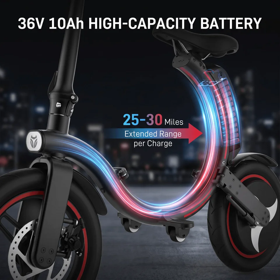 C2 Folding Electric Bike for Adults, 500W High‑Torque Hub Motor 36V 10Ah Lithium Battery, 25‑30 Miles Range, 14 Inch Urban Commuter E‑Bike with Disc Brake, Lightweight Foldable E‑Bicycle for City Travel image 5