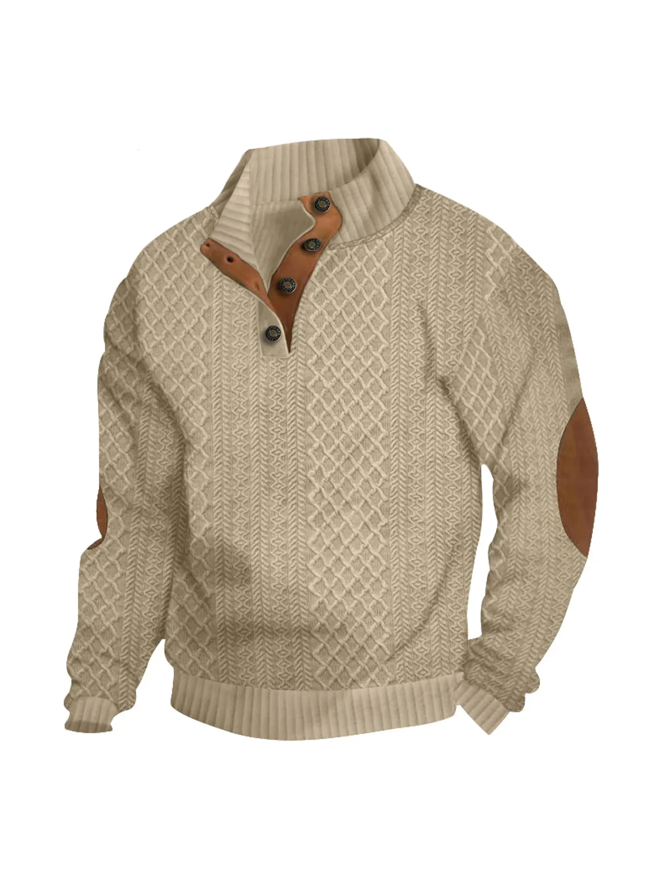 XS-5XL Cross-border Bestselling Euro Code Men's Casual Standing Collar Long-sleeved Jacquard Knitted Button-down Sweater