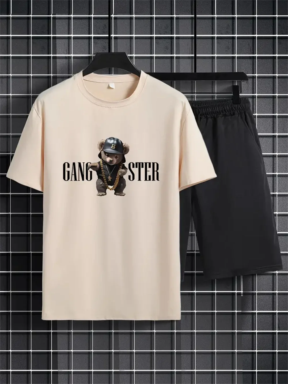 Summer 2024 Men's Clothing Short Sleeve T-shirt Simple Chain Cool Bear Personality Street Minimalist Men's Loose Clothing