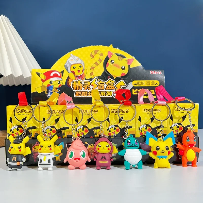 

24 Style Pokemon Keychain Random Box Kawaii Pikachu Keyrings Cute Action Figures Model Guess Box for Children Toys Gifts Pendant