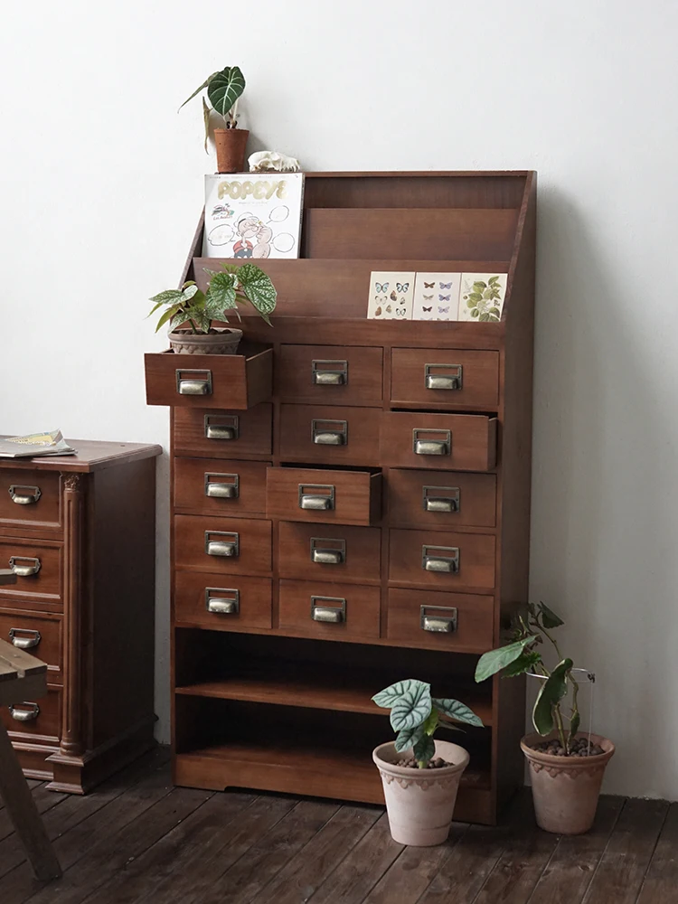 

Home Furnishing American retro chest furniture Solid wood magazines Books Entrance cabinet Drawer Living room storage Medieval