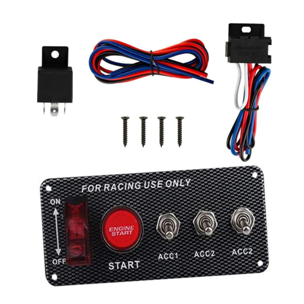 

Ignition Switch Panel with Engine Push Button Carbon Fiber LED Toggle Switches Compatible with RV Truck Racing Car